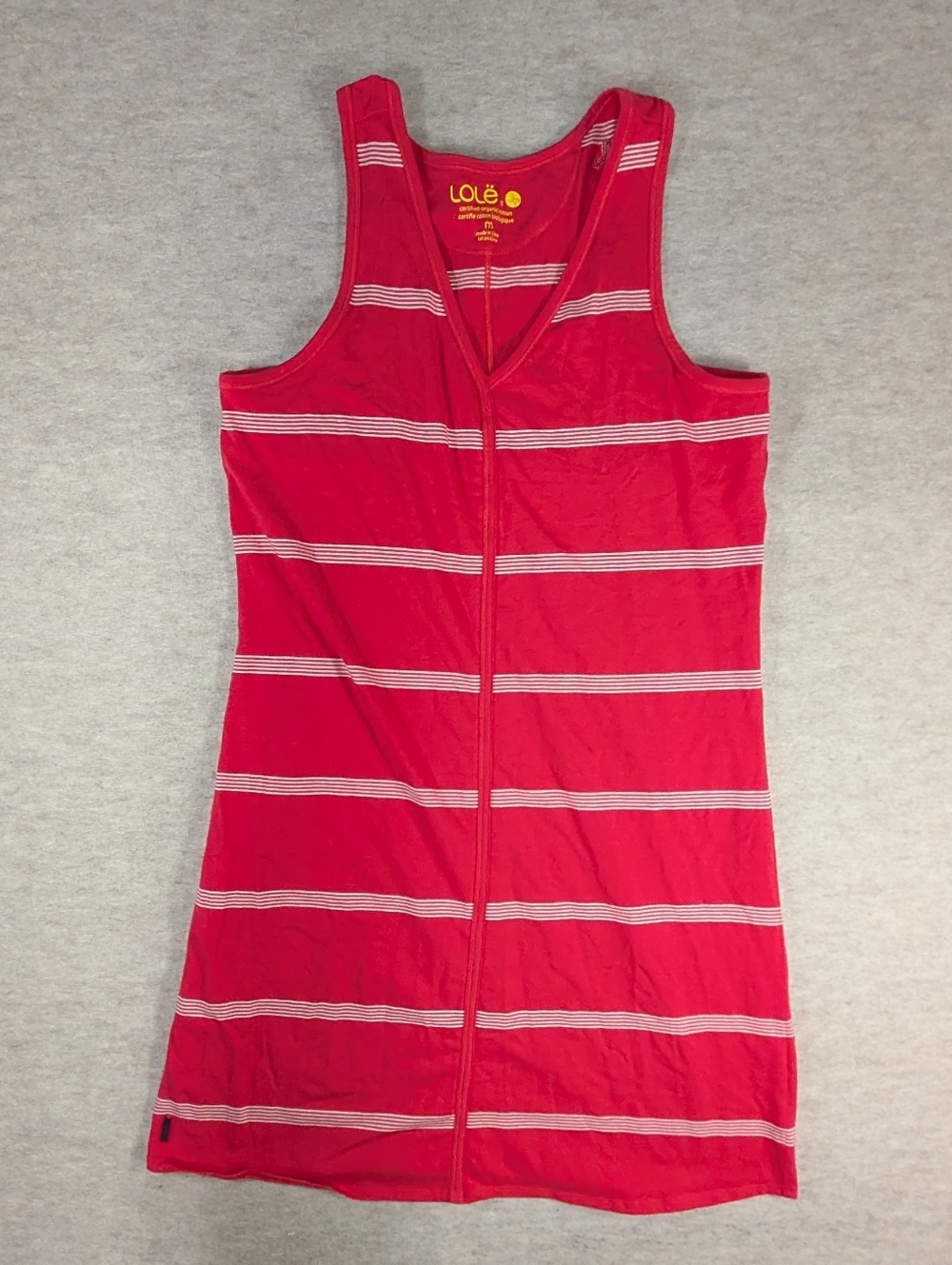 Lolë Coral Red White Striped Organic Cotton Tank Dress Cover Up Casual Summer M
